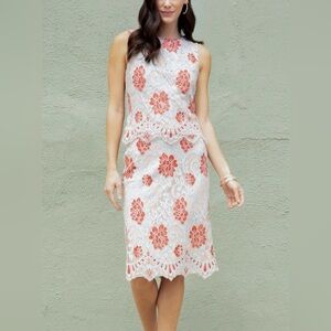 Eva Franco Lace Top & Skirt Set NWT 2 Pcs Persimmon Blue & Pale Pink Size 8